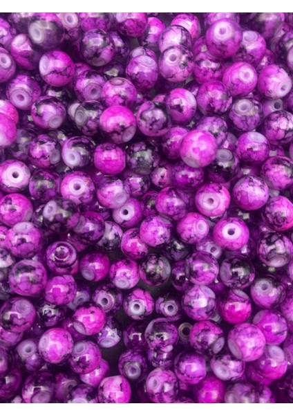 50GR 8mm Desenli Fuşya - Siyah Ebruli Renkli Cam Inci Boncuk,takı Yapımı,hobi Boncuğu (~70 Adet) fiyatları