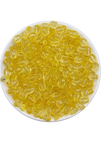 25 gr Sarı Renkli 10X8MM Akrilik Fıçı, Badem Model Boncuk (25GR, ~70 Adet)