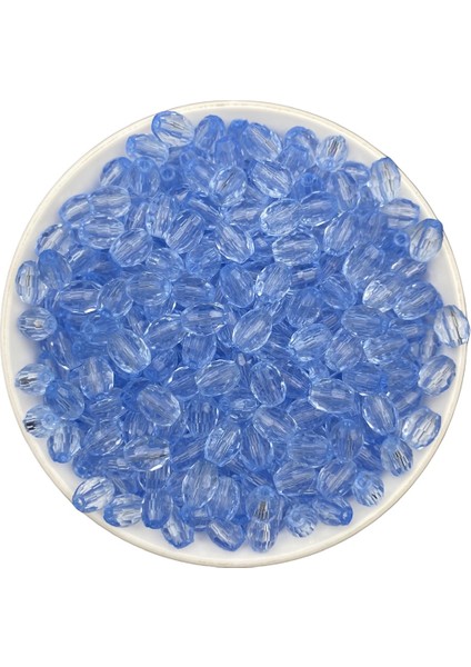 25 gr Mavi Renkli 10X8MM Akrilik Fıçı, Badem Model Boncuk (25GR, ~70 Adet)