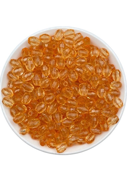 25 gr Turuncu Renkli 10X8MM Akrilik Fıçı, Badem Model Boncuk (25GR, ~70 Adet)