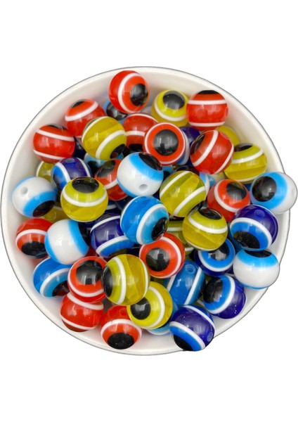 10 Adet 16MM Karışık Renkli Yuvarlak Akrilik Nazar Boncuğu, Takı Yapımı Göz Boncuk
