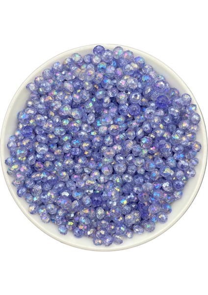 Lila Renk Basık 6mm Janjanlı Akrilik Boncuk,takı Yapım Hobi Boncuğu (25GR,~250 Adet)