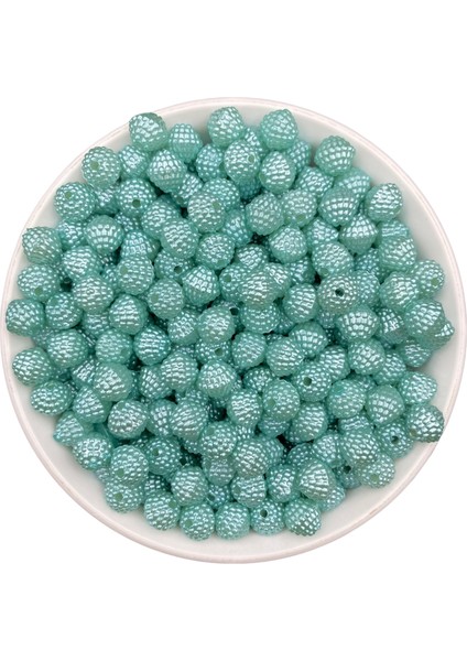 25GR Turkuaz Renkli 10MM Tek Parça Pramit Böğürtlen Boncuk, Takı Boncuğu (25GR,~55ADET)
