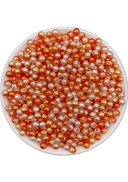 6mm Turuncu - Beyaz Renkli Ebruli Inci Boncuk,takı Yapım, Hobi Boncuğu (25GR ~240 Adet)