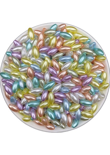25GR Pastel Karışık Renkli 6X12MM Arpa Model Lüks Kaplama Boncuk,takı Boncuğu (25GR,~100 Adet )
