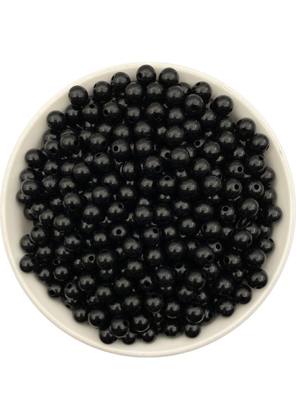 50GR 8mm Siyah Renk Lüks / Lüx Kaplama Plastik Inci Boncuk , Takı Yapım Boncuğu (50GR,~180 Adet)