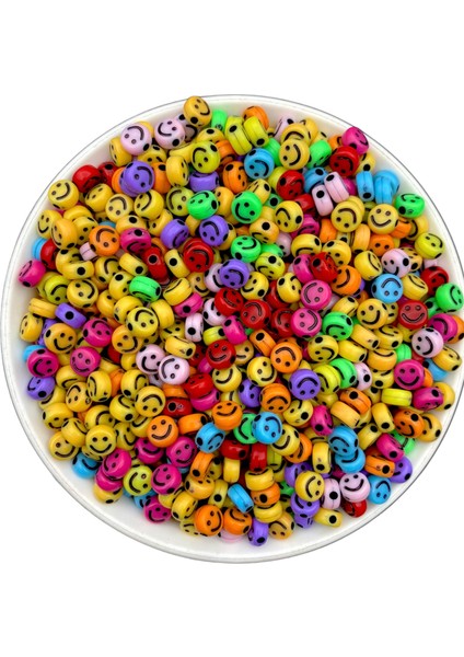 25GR Opak Karışık Renkli 4X7MM Basık Smile,gülen Yüz Boncuk ,yassı Gülen Surat (25 Gr, ~200 Adet)