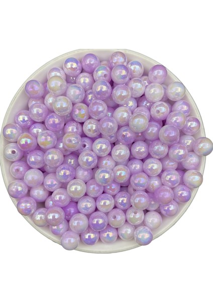 100GR 10MM Lila / Mor Ebruli Sedefli Janjanlı Pastel Inci Boncuk,takı,hobi,çanta Boncuğu (~200 Adet)