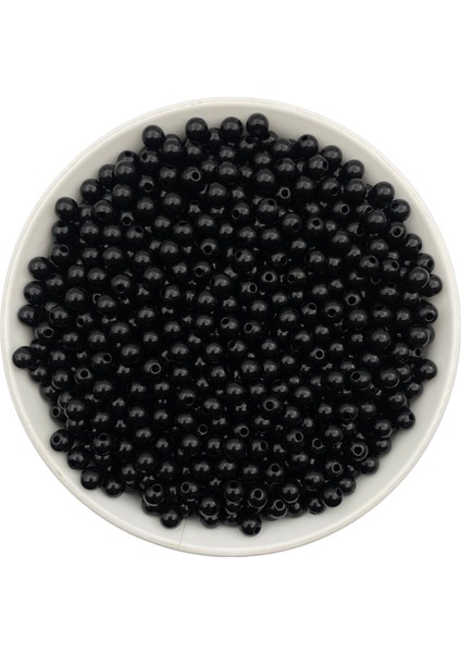 50GR 6mm Siyah Renk Lüks / Lüx Kaplama Plastik Inci Boncuk , Takı Yapım Boncuğu (50GR,~480 Adet)