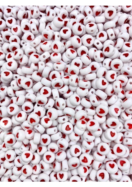 25GR Yassı Beyaz Üzeri Kırmızı Kalp Boncuk, Basık 4X7MM Kalp Takı Yapım Boncuğu (25 Gr, ~190 Adet) fiyatları