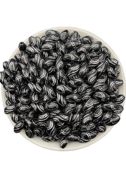 Gümüş Yaldızlı Siyah Arpa Model Boncuk,takı,çanta Yapım Boncuğu (100GR,~220 Adet Boncuk)