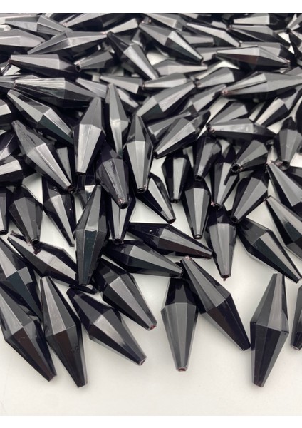 Siyah Renk Büyük Arpa Model Akrilik Boncuk,takı,çanta Yapım Boncuğu (100GR,~45 Adet)