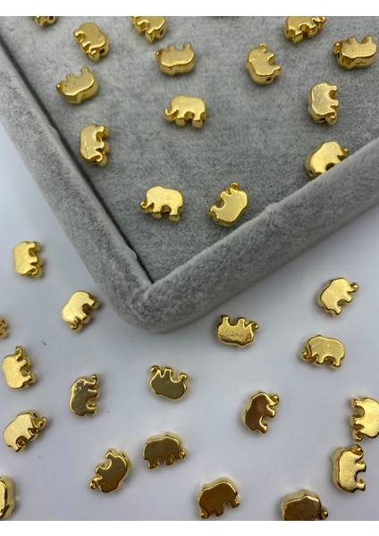 3 Adet 18 Ayar Altın Kaplama Fil Figür,delikli Takı Boncuğu