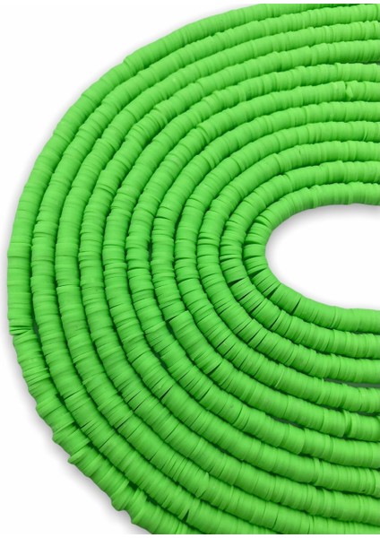 6mm Neon Yeşil Renk Polimer Kil Fimo Boncuk DIZISI,40CM Hamur Boncuk Fimo Dizi