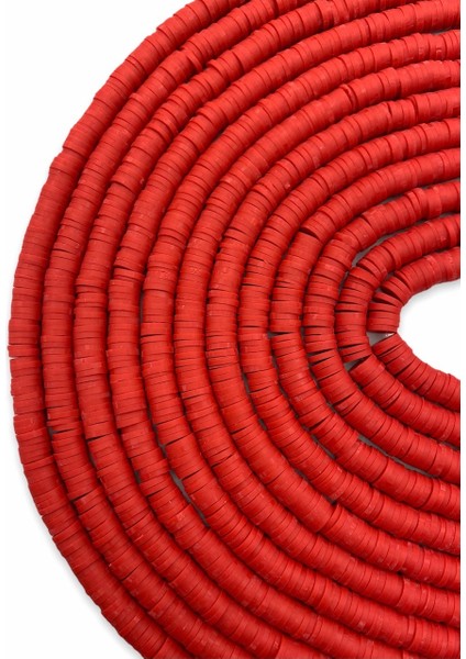 6mm Kırmızı Renk Polimer Kil Fimo Boncuk DIZISI,40CM Hamur Boncuk Fimo Dizi