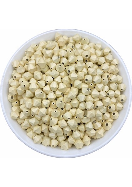 50GR 8mm Mat Metalik Krem Renk Piramit Boncuk , Takı Yapım Hobi Boncuğu ( 50GR,~275 Adet)
