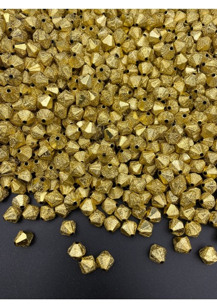 100GR 10MM Yaldızlı Pütürlü Gold Renk Piramit Boncuk,takı Yapım, Çanta Boncuğu ( 100GR,~270 Adet)