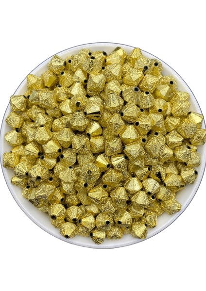 100GR 10MM Yaldızlı Pütürlü Gold Renk Piramit Boncuk,takı Yapım, Çanta Boncuğu ( 100GR,~270 Adet) modelleri