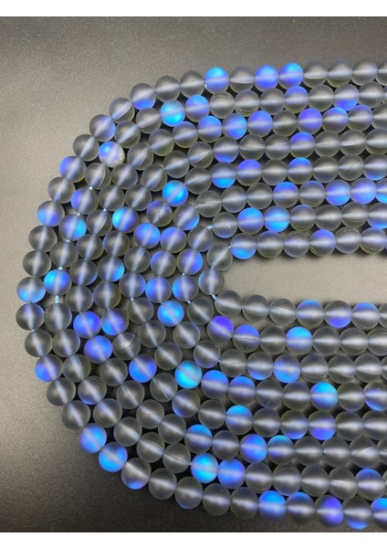 8mm Gri - Mavi Renk Yansımalı Janjanlı Lazerli Mat Buzlu Cam Boncuk DIZISI,40CM Cam Boncuk Dizisi fiyatları