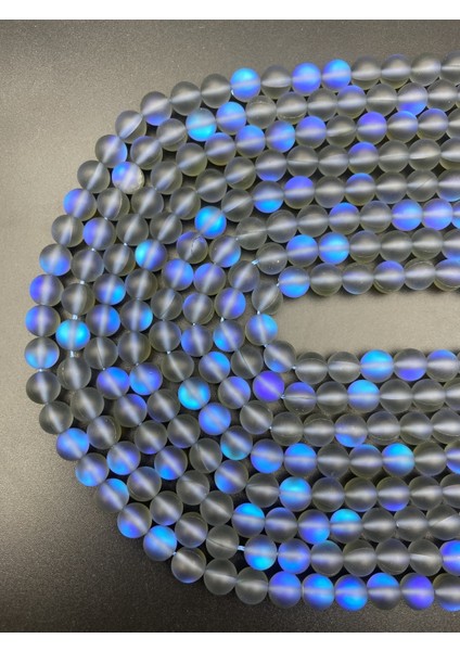 8mm Gri - Mavi Renk Yansımalı Janjanlı Lazerli Mat Buzlu Cam Boncuk DIZISI,40CM Cam Boncuk Dizisi modelleri
