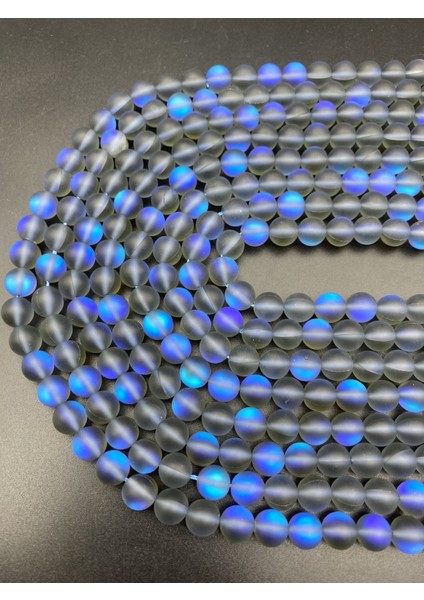 8mm Gri - Mavi Renk Yansımalı Janjanlı Lazerli Mat Buzlu Cam Boncuk DIZISI,40CM Cam Boncuk Dizisi fırsatları
