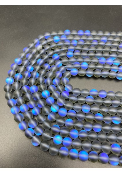 8mm Gri - Mavi Renk Yansımalı Janjanlı Lazerli Mat Buzlu Cam Boncuk DIZISI,40CM Cam Boncuk Dizisi indirimleri