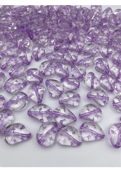 100GR Yıldızlı Çakıl Model Içi Mor/lila Çizgili Şeffaf Akrilik Boncuk Çanta Yapım Boncuğu (~25ADET)