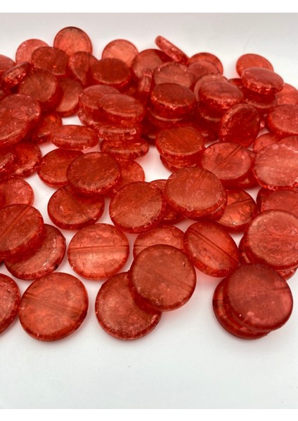 28MM Kırmızı Yassı Model Çatlak Buzlu Akrilik Boncuk,takı,çanta Boncuğu (100GR,~20 Adet)