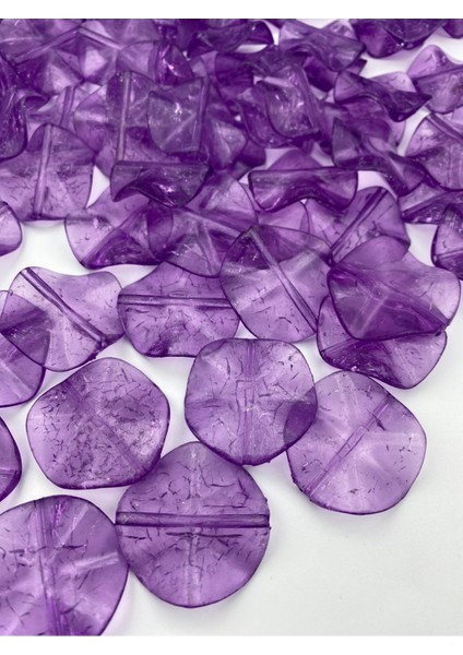 100GR Mor Renk 36MM Kıvrık Yassı Model Çatlak Buzlu Akrilik Boncuk, Çanta Boncuğu (~ 24 Adet) fiyatları