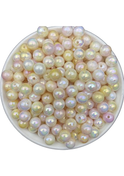 100GR 10MM Sarı - Pembe Ebruli Sedefli Janjanlı Pastel Inci Boncuk,takı,çanta Boncuğu (~200 Adet)