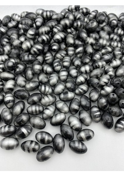 14X20MM Siyah Gri Kaplan Gözü, Zebra Badem Model Takı ve Çanta Yapım Boncuğu (100GR,~50 Adet)