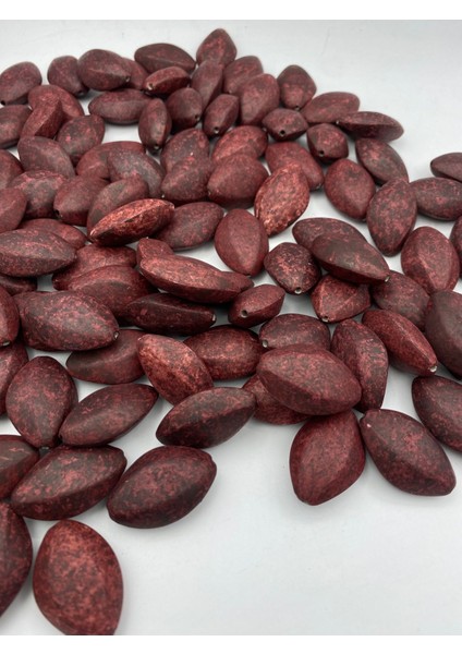 Mat Bordo Renk Büyük Badem Model Boncuk,takı,aksesuar, Çanta Yapımı (100GR~20 Adet Boncuk)