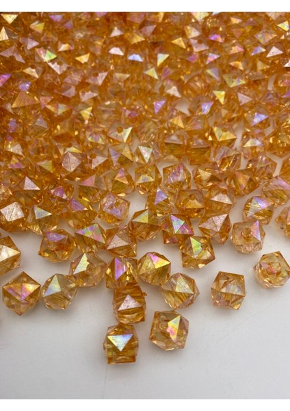 100GR 14MM Turuncu Renk Küp, Kübik Model Akrilik Boncuk,takı ,çanta Boncuğu (100GR,~80ADET)