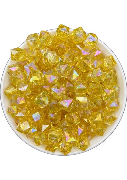 100GR 14MM Janjanlı Sarı Renk Küp, Kübik Model Akrilik Boncuk,takı ,çanta Boncuğu (100GR,~80ADET) fiyatları