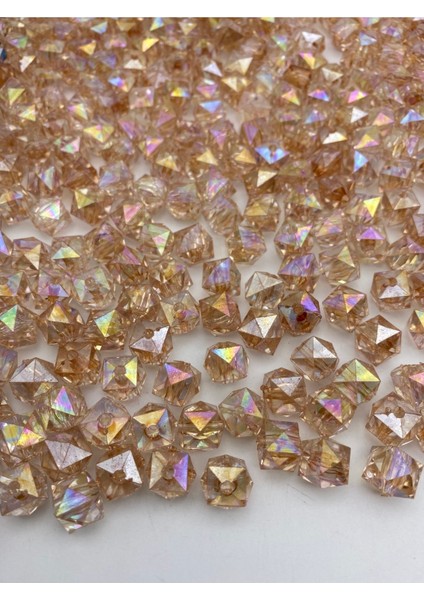 100GR 14MM Janjanlı Vizon Renk Küp, Kübik Model Akrilik Boncuk,takı ,çanta Boncuğu (100GR,~80ADET)