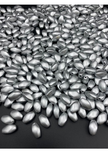 Burgulu Mat Metalik Gümüş / Nikel Renk Boncuk 8X14MM, Çanta Yapım Boncuğu ( 100GR, ~170 Adet)