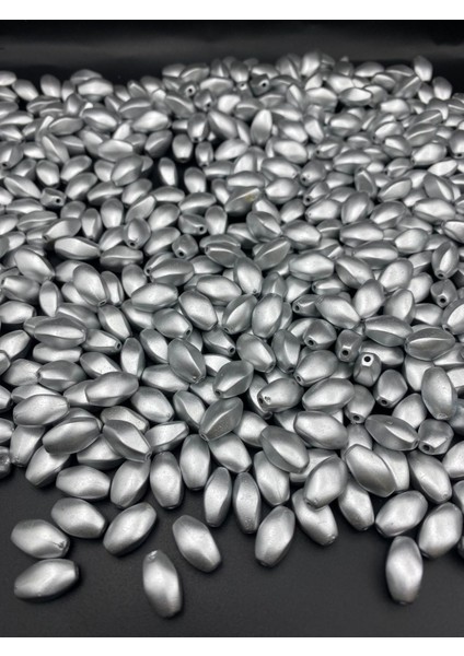 Burgulu Mat Metalik Gümüş / Nikel Renk Boncuk 8X14MM, Çanta Yapım Boncuğu ( 100GR, ~170 Adet) fiyatları