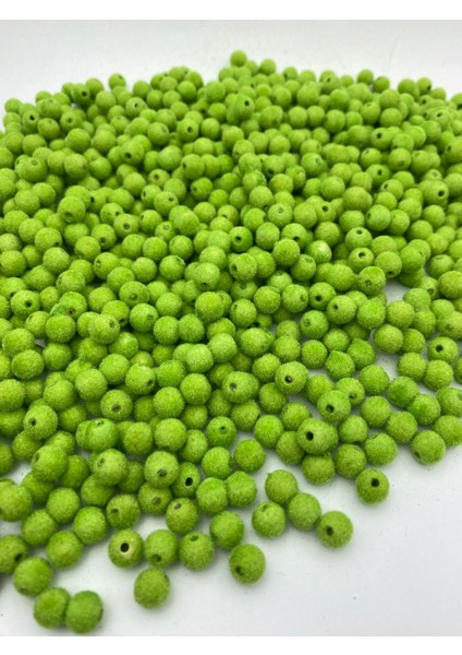 8mm Açık Yeşil Renk Kadife Boncuk Takı, Çanta Yapım Boncuğu ( 100GR,~350 Adet)