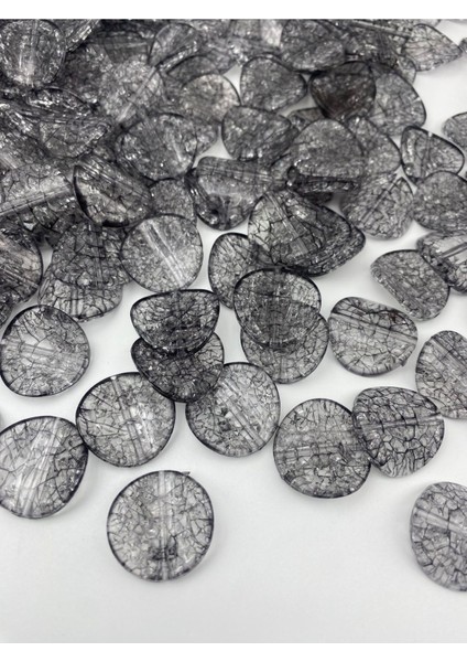 100GR Gri / Füme Renk 26MM Yassı Cips Model Çatlak Akrilik Boncuk, Çanta Boncuğu (~ 44 Adet) fiyatları