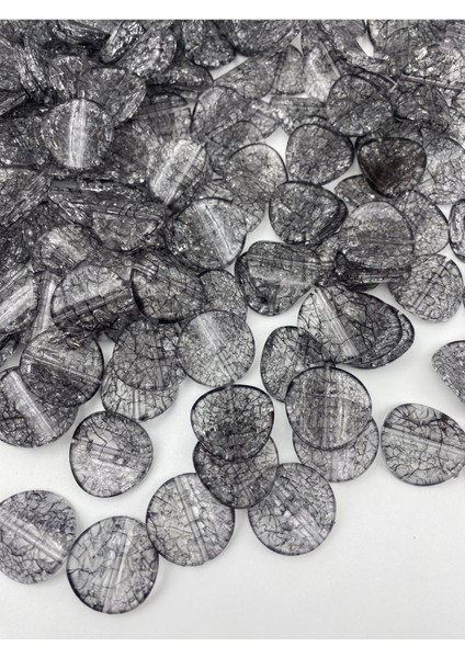 100GR Gri / Füme Renk 26MM Yassı Cips Model Çatlak Akrilik Boncuk, Çanta Boncuğu (~ 44 Adet) modelleri