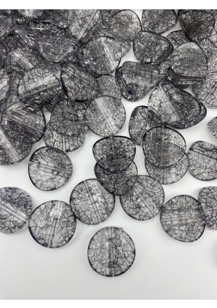 100GR Gri / Füme Renk 26MM Yassı Cips Model Çatlak Akrilik Boncuk, Çanta Boncuğu (~ 44 Adet) fırsatları