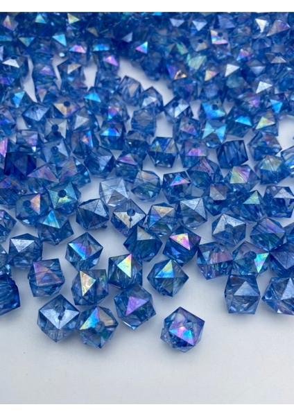 100GR 14MM Janjanlı Koyu Mavi Küp, Kübik Model Akrilik Boncuk,takı ,çanta Boncuğu (100GR,~80ADET)