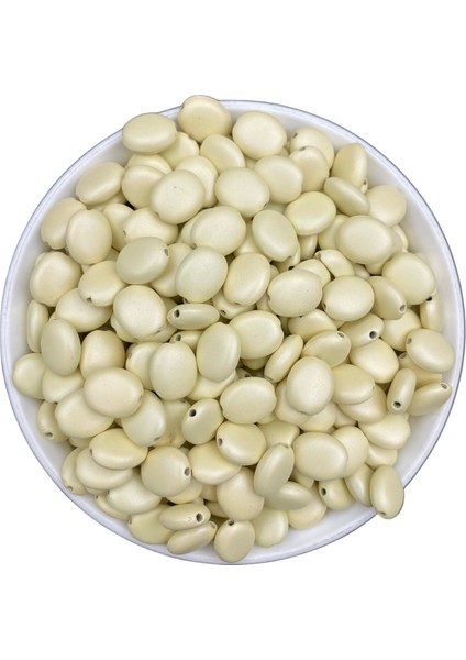 Krem Mat Metalik Yassı Fasulye Model Plastik Boncuk,takı Yapım, Çanta Boncuğu ( 100GR,~230 Adet) modelleri