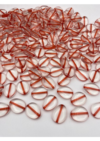 100GR Içi Kırmızı Çizgili Şeffaf Ince Yassı Badem Model Boncuk,çanta Yapım Boncuğu (~44 Adet) fiyatları
