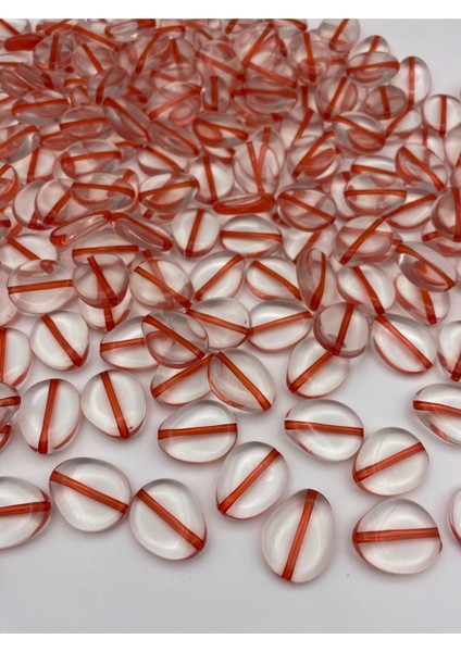 100GR Içi Kırmızı Çizgili Şeffaf Ince Yassı Badem Model Boncuk,çanta Yapım Boncuğu (~44 Adet) modelleri