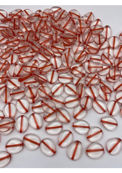 100GR Içi Kırmızı Çizgili Şeffaf Ince Yassı Badem Model Boncuk,çanta Yapım Boncuğu (~44 Adet) fırsatları