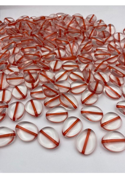 100GR Içi Kırmızı Çizgili Şeffaf Ince Yassı Badem Model Boncuk,çanta Yapım Boncuğu (~44 Adet) indirimleri