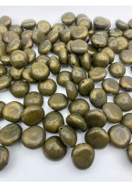 100GR Haki Yeşil Renk Bombeli Yassı Basık Model Ebruli Karamel Boncuk,çanta Yapım BONCUĞU(~26ADET)