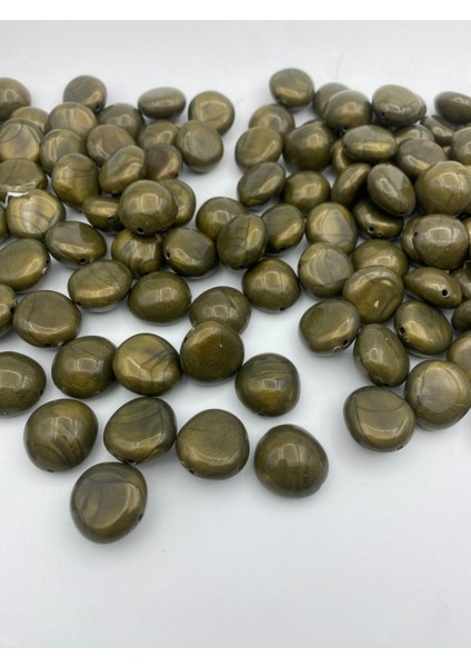100GR Haki Yeşil Renk Bombeli Yassı Basık Model Ebruli Karamel Boncuk,çanta Yapım BONCUĞU(~26ADET) fiyatları