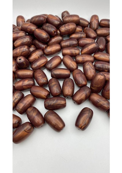 Ebruli Karamel Kahverengi Silindir Model Boncu Takı,çanta Boncuğu (100GR ~ 20 Adet Boncuk)
